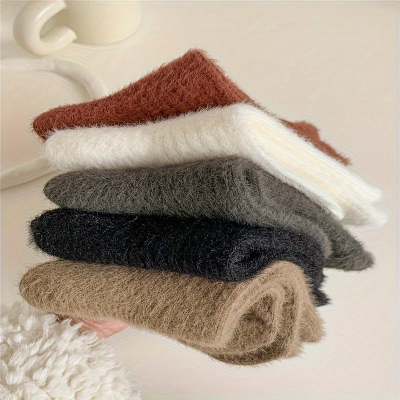 6 Pairs Solid Fuzzy Socks Mid Tube Women's Stockings