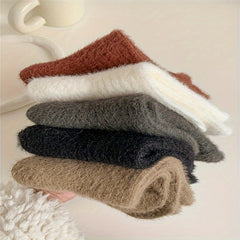 6 Pairs Solid Fuzzy Socks Mid Tube Women's Stockings