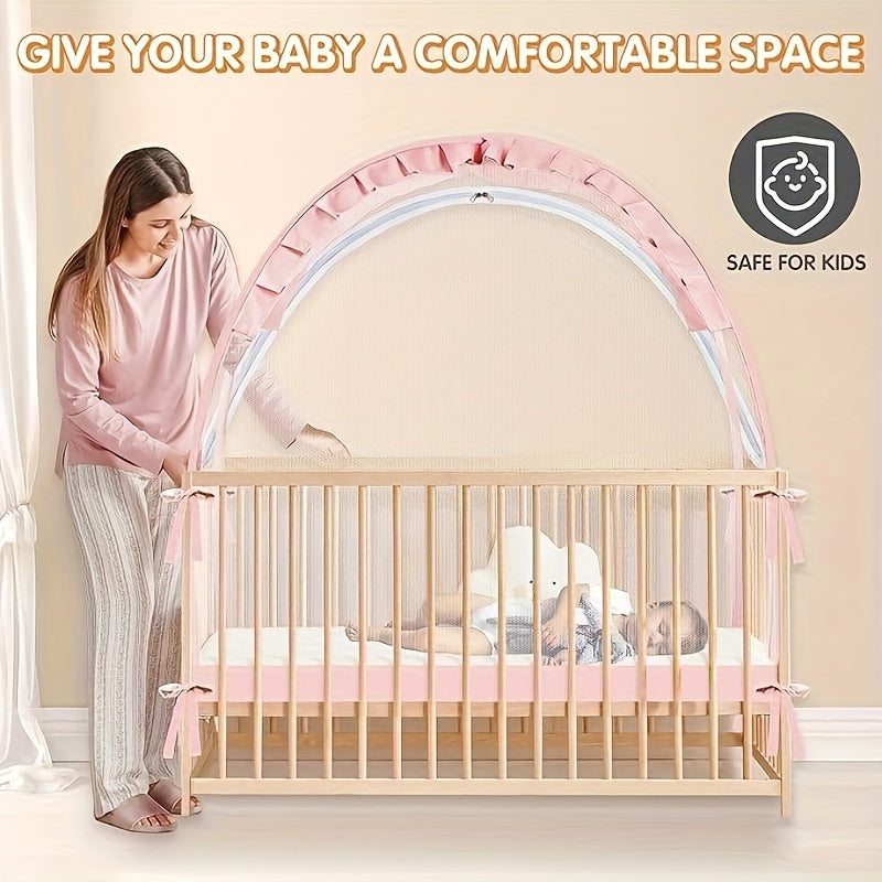 Pink Baby Crib Mosquito Net Tent Foldable Durable Alloy Frame