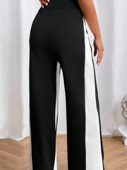  Colorblock Elastic High Rise Wide Leg Trousers