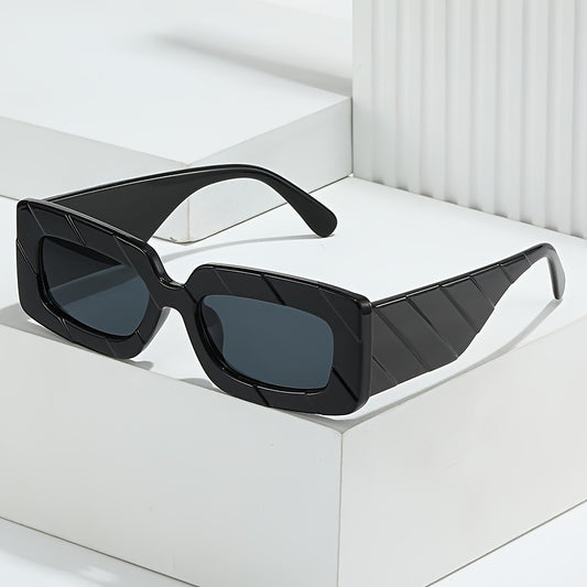 Rectangle Stripe Embossed Sunglasses Thick Temple Classic Eyeglasses