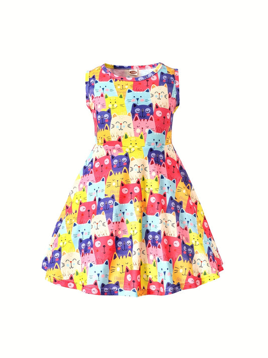 Toddler Girls Cat Graphic Princess Dress For Party Summer Clothes