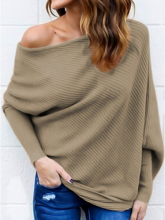 Slanted Shoulder Sweatshirt Casual Long Sleeve Pullover
