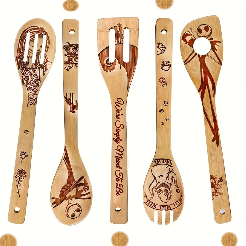 5pcs Halloween Wooden Kitchen Utensils Set Horror Cooking Tools