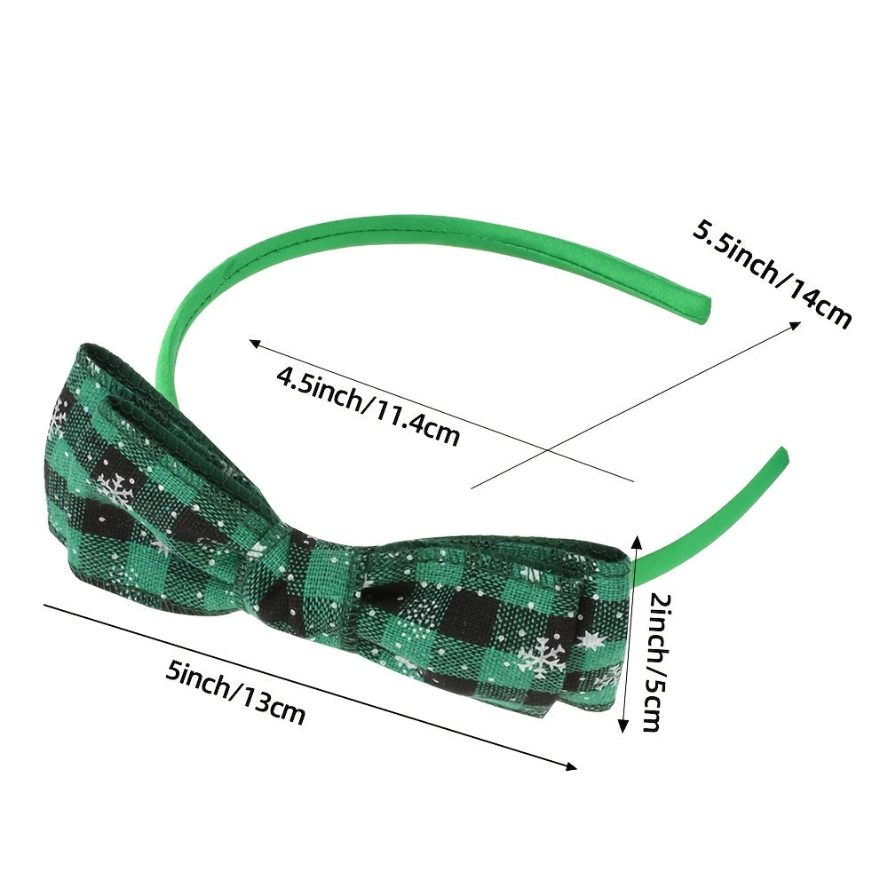 Christmas Bow Hair Band Double Checked Snowflake Ribbon Hair Band 6 Colors