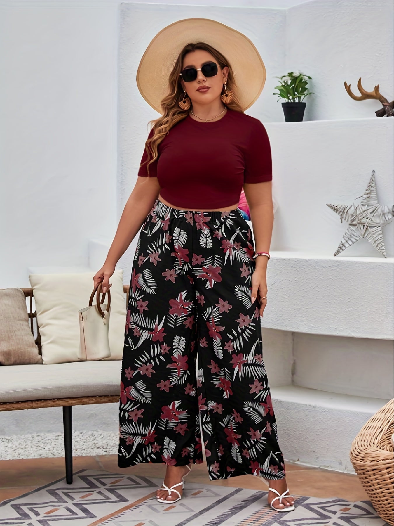  Women's Boho Tropical Wide Leg Pants