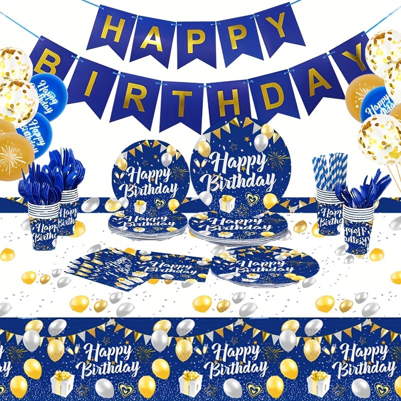 Boy Birthday Party Supplies Set - Tableware Plate Cup Tissue Tablecloth Banner
