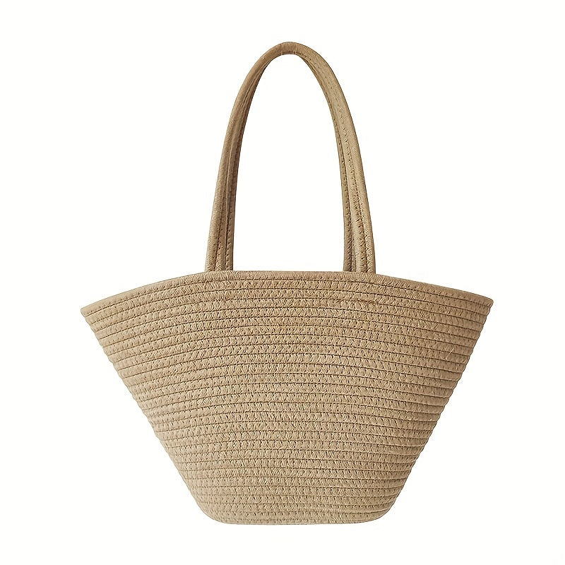 Minimalist Straw Satchel Bag Solid Handbag Travel Storage Bag
