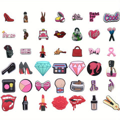 42 Pcs Pink Lady Shoe Charms For Clogs Pink Makeup Charm For Slides & Sandals