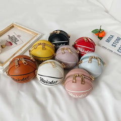 Kids Shoulder Bag Cross-Body Pack Metal Chain Strap Round Basketball Pockets
