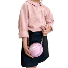 Kids Shoulder Bag Cross-Body Pack Metal Chain Strap Round Basketball Pockets