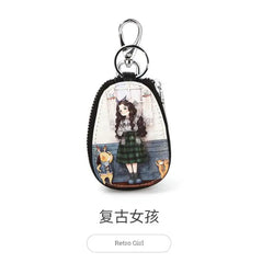 Cartoon Painted Leather Key Wallet For Women Girls