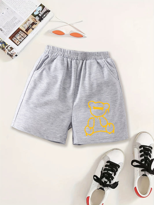 Girls Bear Figure Print Casual Sweat Shorts Elastic Waist Work Out Shorts