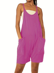 Solid Loose Cami Jumpsuit Double Pockets Casual Jumpsuit