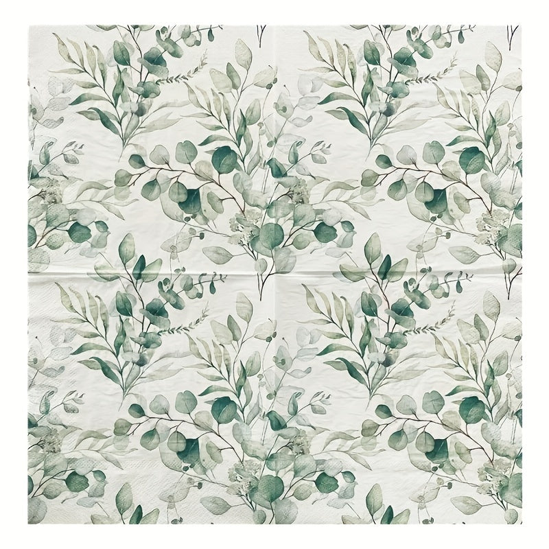 20 Eucalyptus Leaves Paper Napkins Soft 2 Ply Boho Wedding Cocktail Beverage
