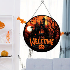 Halloween Acrylic Window Decoration Moonlight Forest Castle Welcome Sign