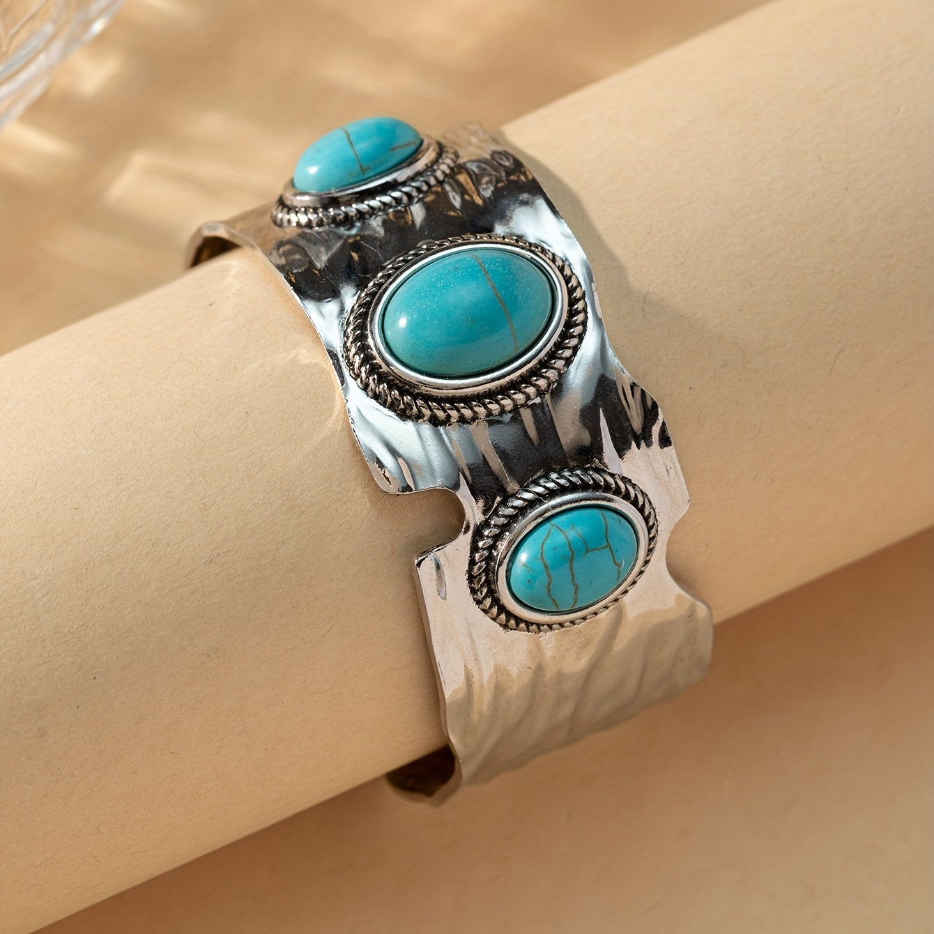 Vintage Bohemian Style Turquoise Iron Egg Open Bracelet