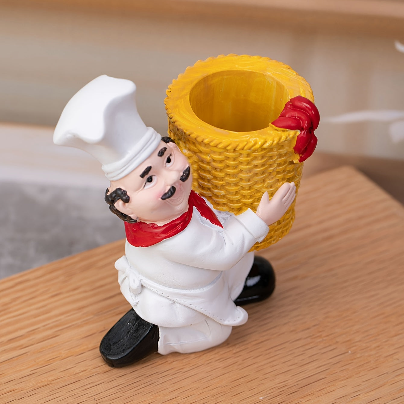 Chef Toothpick Holder in Bamboo Basket for Home Bar Cafe Decor