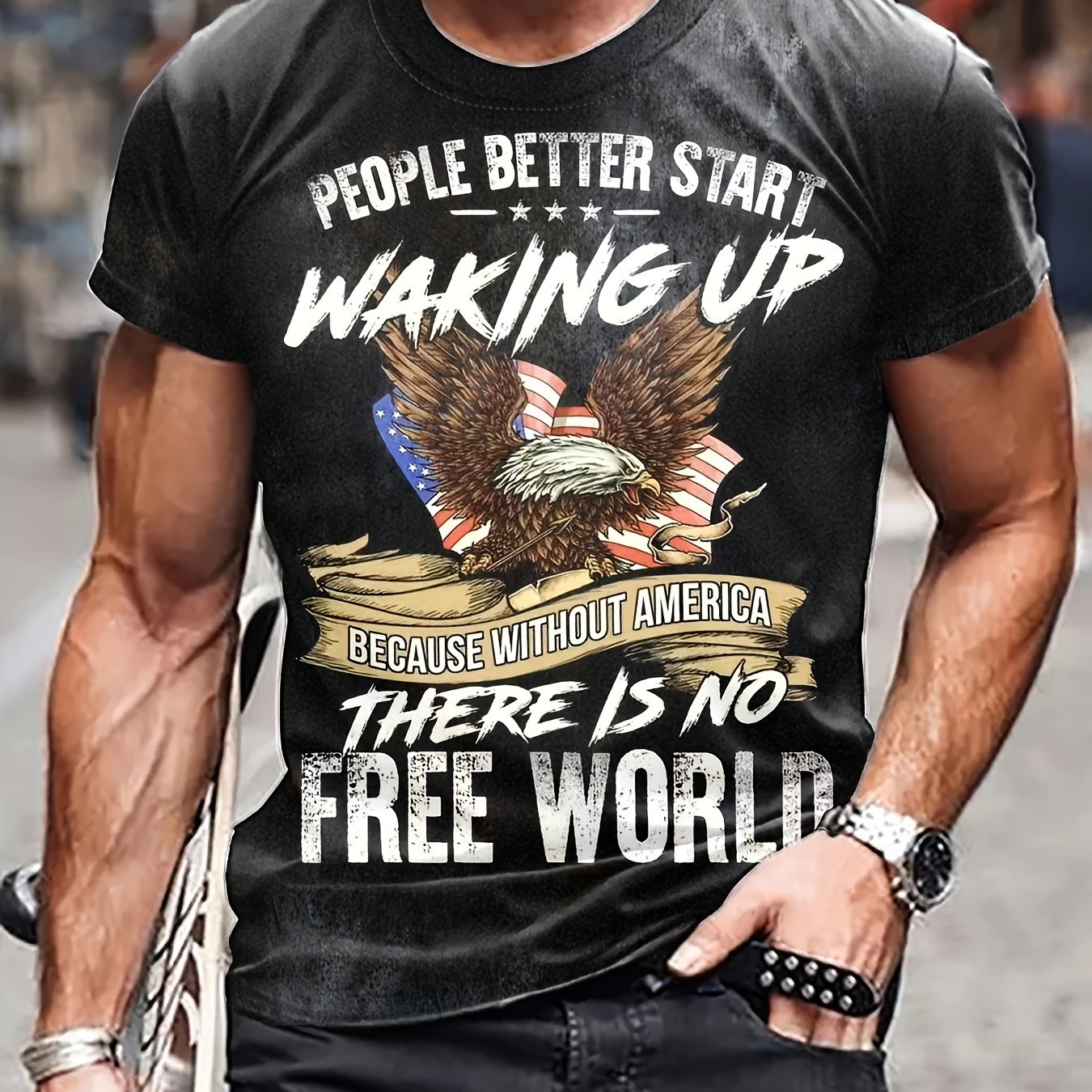 Eagle Pattern Print Men's Short Sleeve Tee Graphic Shirt