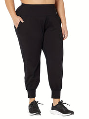  Solid Wide Band Waist High Rise Tapered Leg Pants