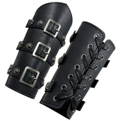Viking Style Leather Bracers Medieval Knight Wrist Guards Men's Arm Armor Cuffs