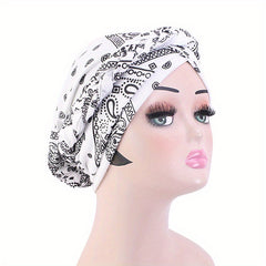 Boho Print Braided Turban Cap Vintage Pre-tied Bonnet Head Wrap Head Scarf