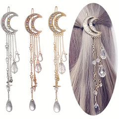 Moon Shape Rhinestone Crystal Pendant Hair Clip Retro Hair Accessories