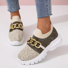 Women's Chain Decor Ombre Sneakers Slip On Comfort Casual Shoes