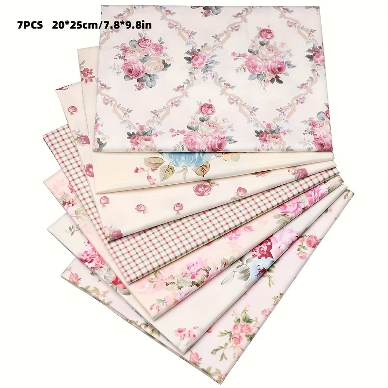 7pcs Retro Floral Fabric Quilt Material Mixed Colors
