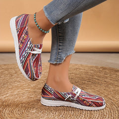 Women's Geometric Pattern Flat Sneakers Low Top Loafers Canvas Shoes