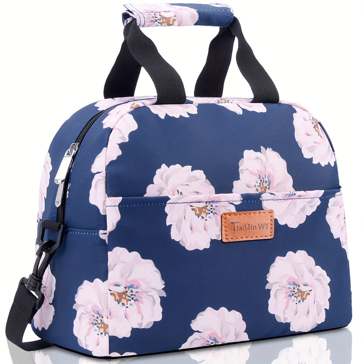 Insulated Shoulder Bag with Pink Flower