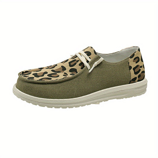 Leopard Printed Canvas Lace Up Loafers Low Top Sneakers