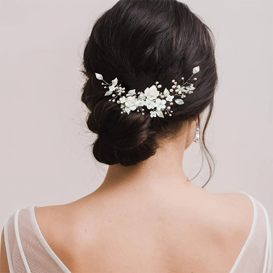 Flower Rhinestone Pearl Wedding Headband Hair Comb