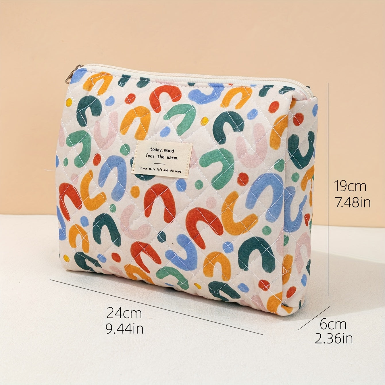 Colorful UU Letter Quilted Cosmetic Bag Travel Makeup Pouch