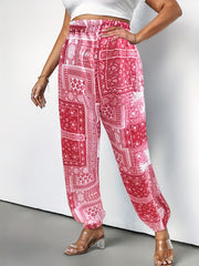  Boho Patchwork Print High Rise Trousers