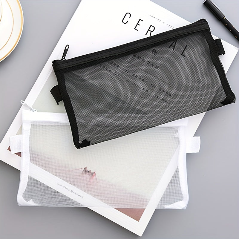 Transparent Mesh Student Pencil Bag Zipper Pencil Case