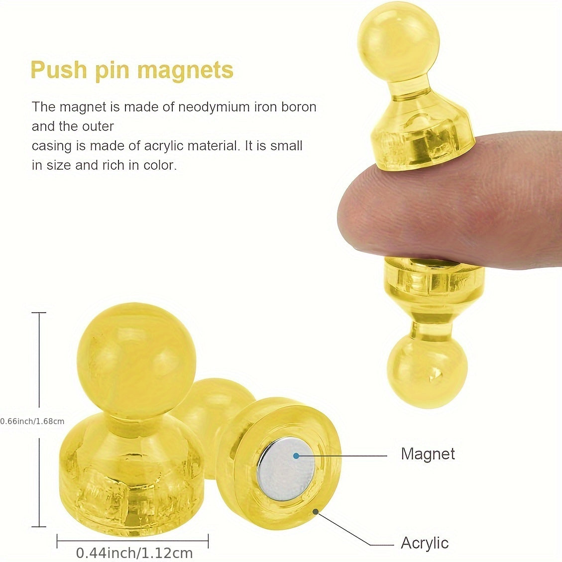 10pcs Yellow Magnets Push Pin Magnets Magnetic Whiteboard Refrigerator