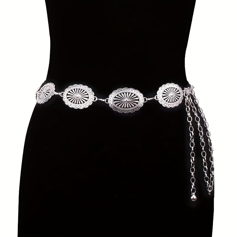 Boho Metal Hollow Waist Chain Tassel Dress Belt Women Belly Chain
