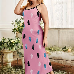 Women's Plus Feather Print Nightdress Round Neck Cami Sleep Dress