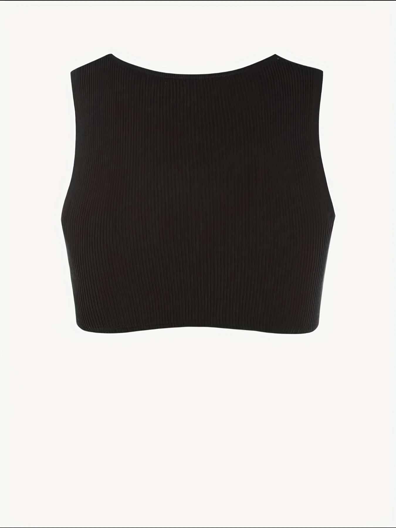 Solid Crop Top Beaded Detail Crew Neck