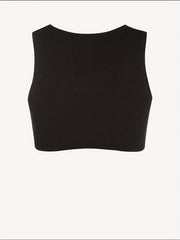 Solid Crop Top Beaded Detail Crew Neck