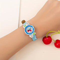 Casual Pointer Alloy Round Wrist Watch With Cherry Belt