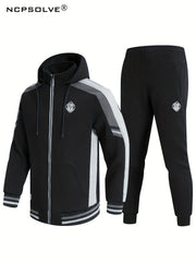 Men's Zip Up Hoodie Joggers Set for Fitness