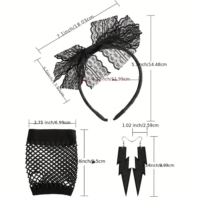 Lace Headband Earrings Fishnet Stocking Set for Party