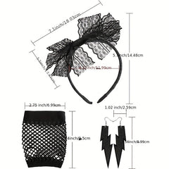 Lace Headband Earrings Fishnet Stocking Set for Party