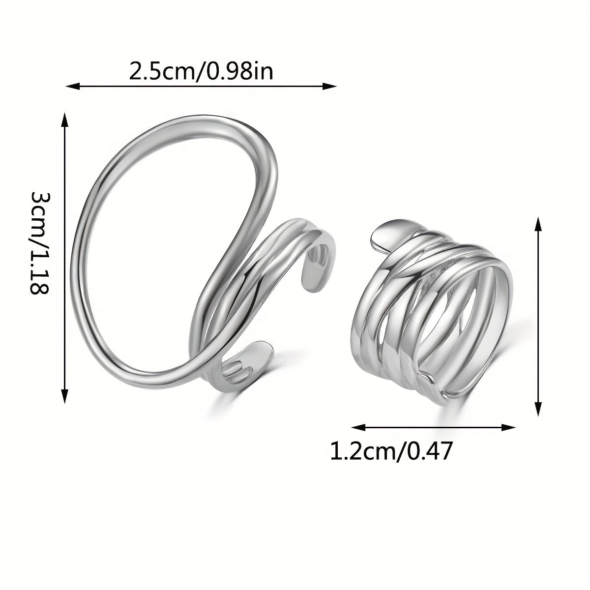 2 Pcs Geometric Twist Open Joint Ring Set For Women