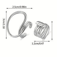 2 Pcs Geometric Twist Open Joint Ring Set For Women