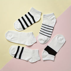 5 Pairs Striped Ankle Socks Soft & Lightweight Women's Stockings