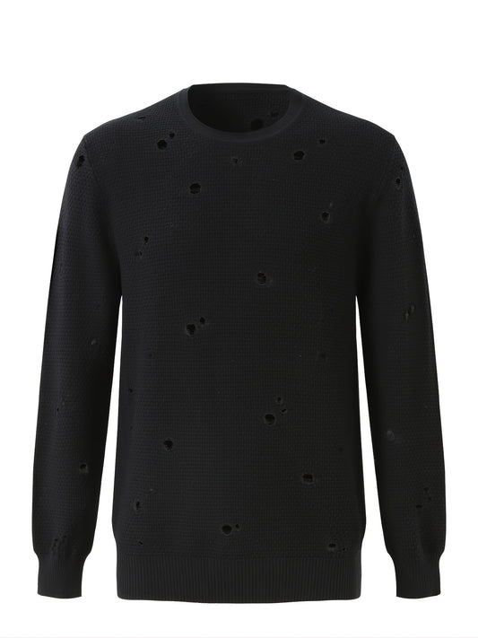 Men's Knit Hollow Out Sweater Long Sleeve Crew Neck Thermal Top
