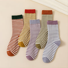 5 Pairs Women's Vintage Striped Mid Tube Socks